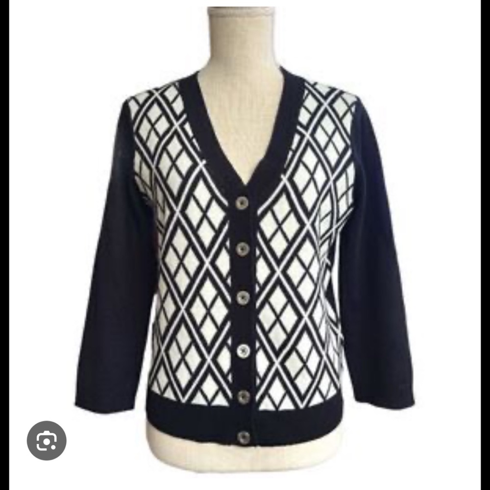 Michael Michael Kors Womens Sweater Cardigan XLarge Argyle Acrylic 3/4 Sleeve